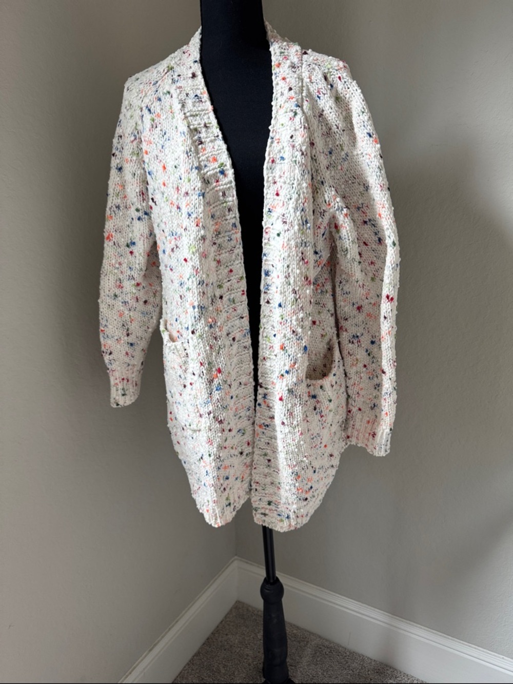 Cream Speckled Open Cardigan with Pockets
